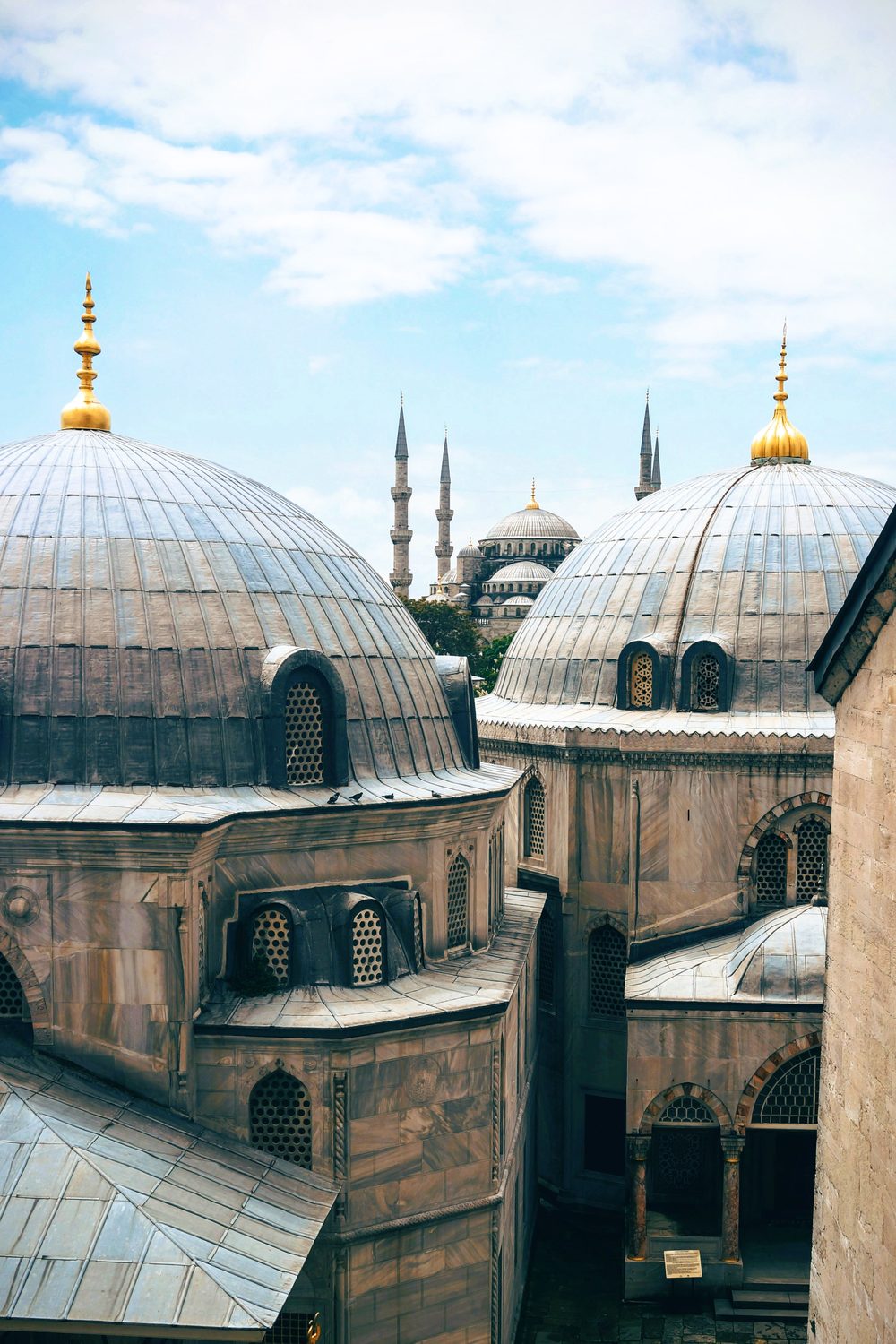 The domes of Hagia Sophia with the minarets of the Blue Mosque beyond, Istanbul
